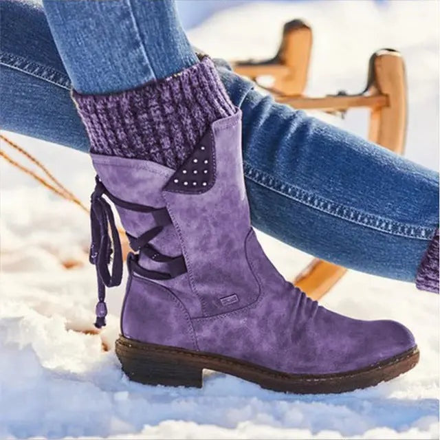 Norah | Women's Winter Boots Combat Style Mid Calf Lace Up