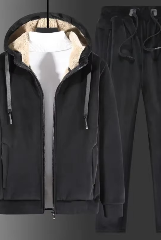 Nathan | Men's Sherpa Lined Sweatsuit Hooded Zip Up Winter