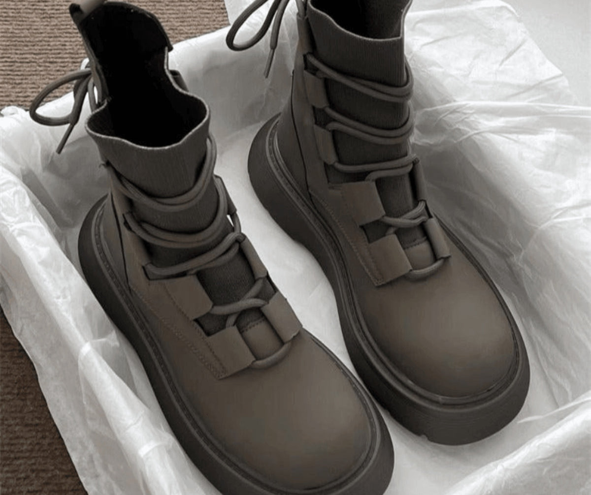 Jessica | Women's Platform Combat Boots Lace Up Buckles