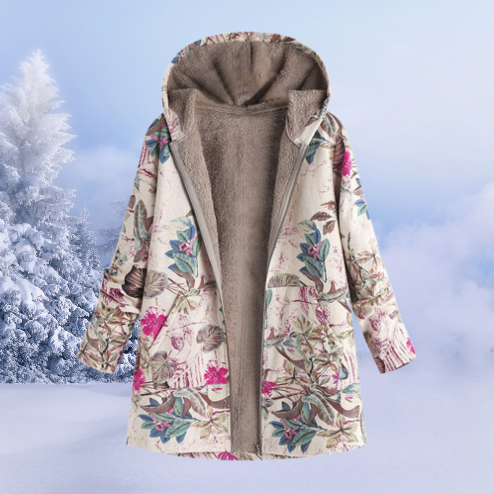 Josie | Women's Printed Long Sherpa Jacket Hooded