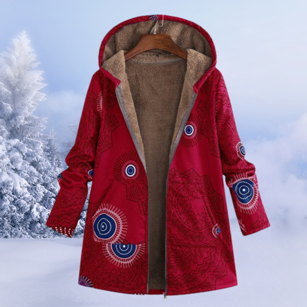 Josie | Women's Printed Long Sherpa Jacket Hooded