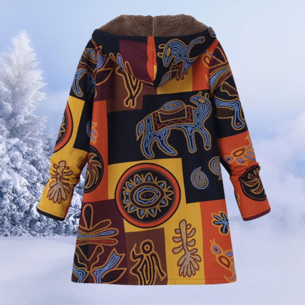 Josie | Women's Printed Long Sherpa Jacket Hooded