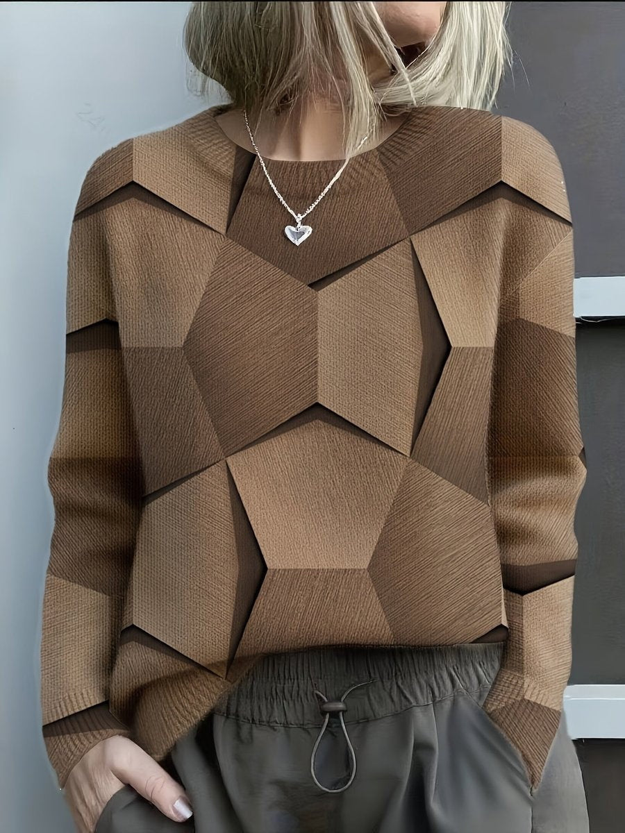 Mia | Women's Lightweight Geometric Sweater Long Sleeve Crew Neck