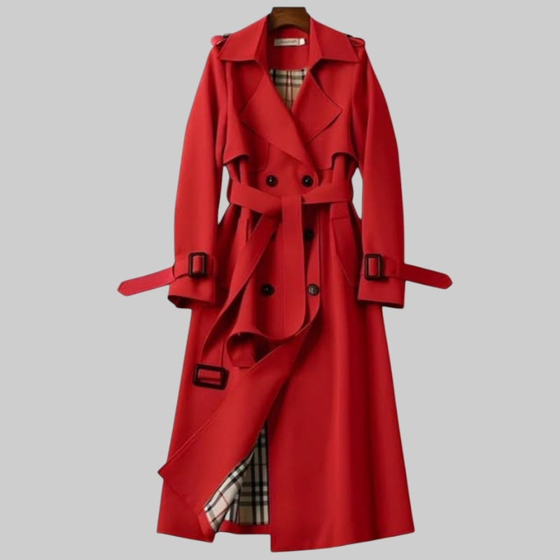 Rachel | Women's Long Trench Coat Belted Plaid Lining