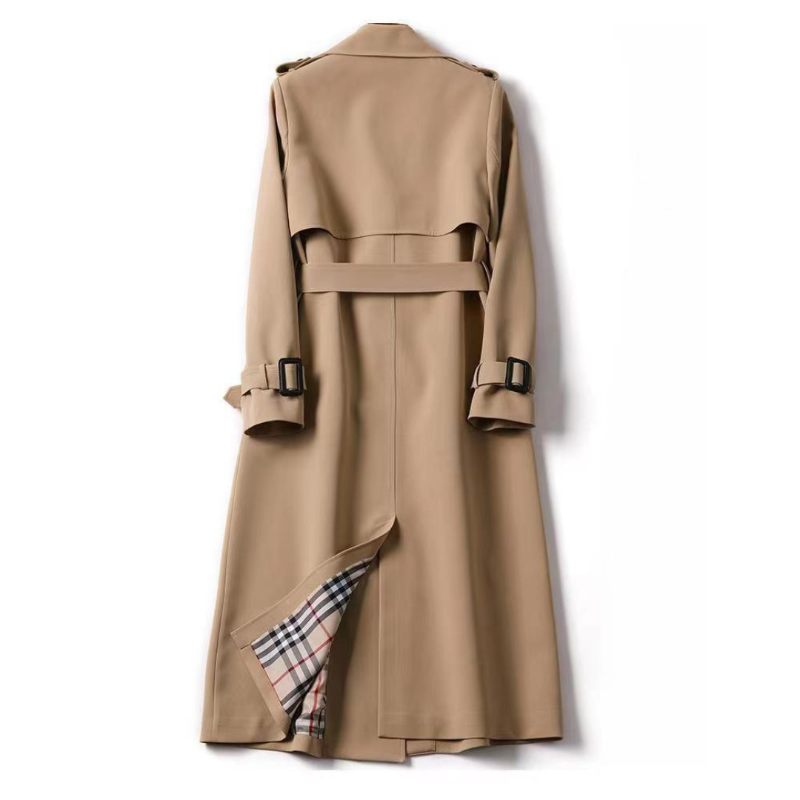 Rachel | Women's Long Trench Coat Belted Plaid Lining