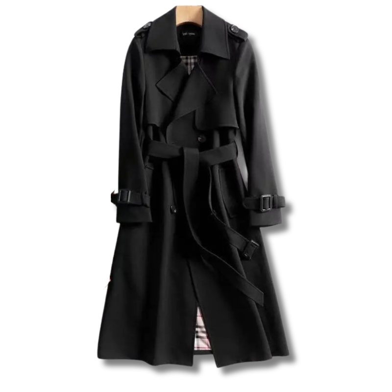 Rachel | Women's Long Trench Coat Belted Plaid Lining