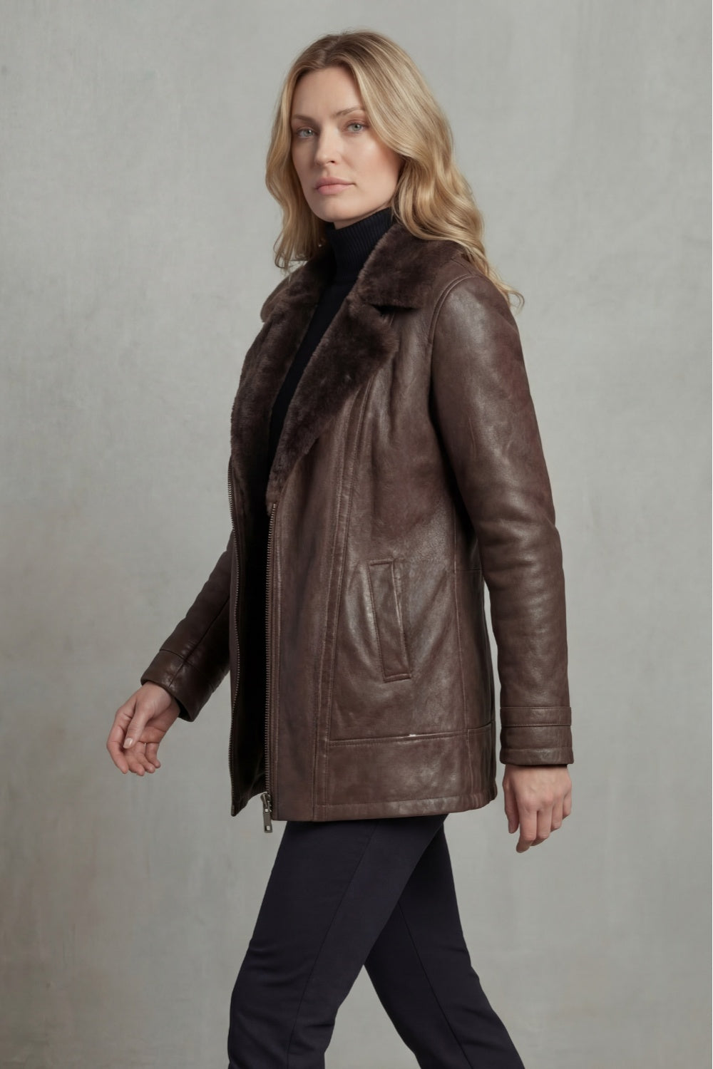Audrey | Women's Pleather Jacket with Faux Shearling Collar