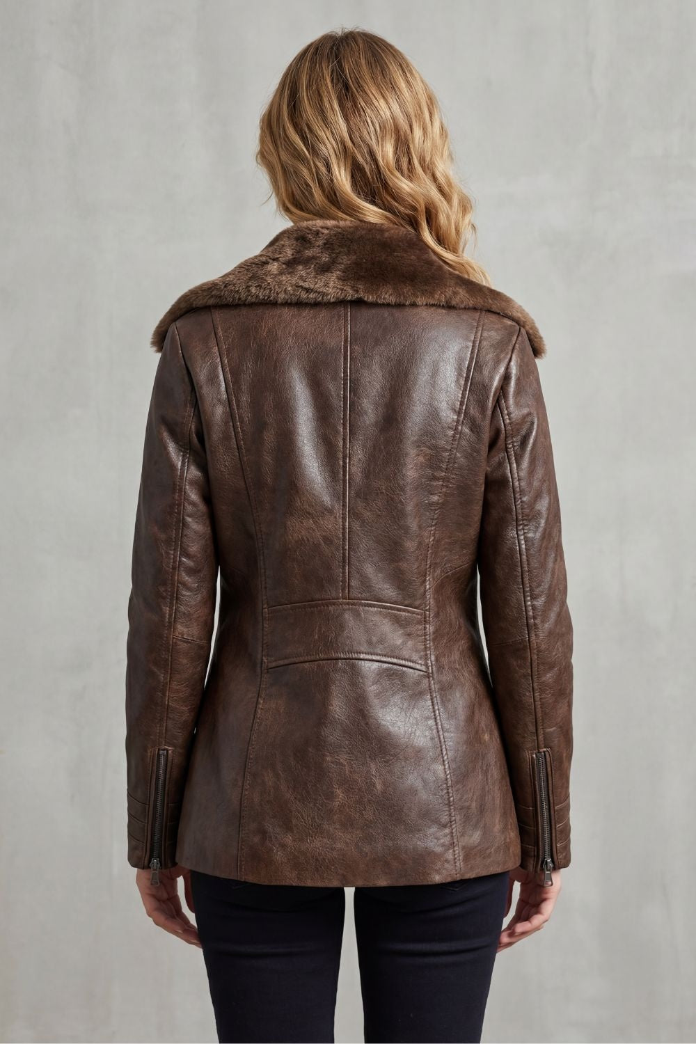 Audrey | Women's Pleather Jacket with Faux Shearling Collar