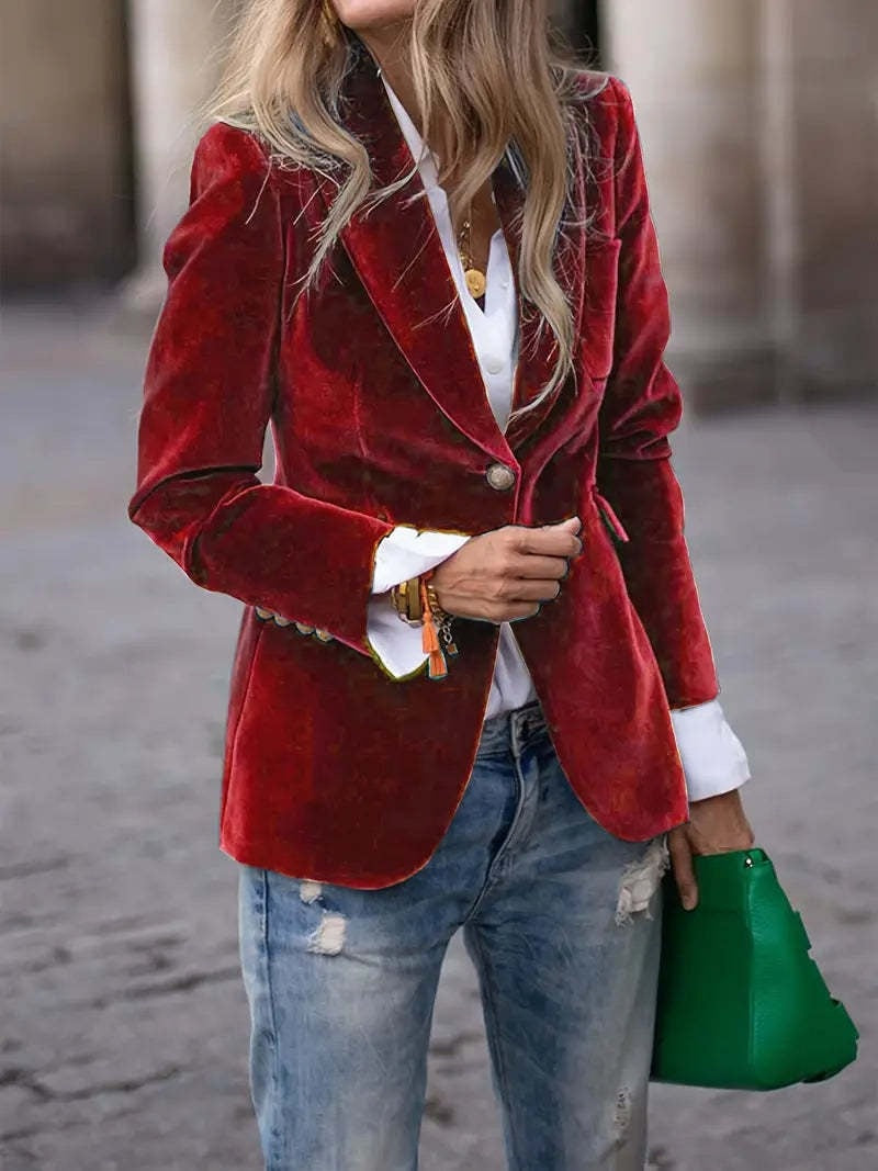 Aurora | Women's Velvet Blazer Single-Breasted Fitted with Notched Lapel