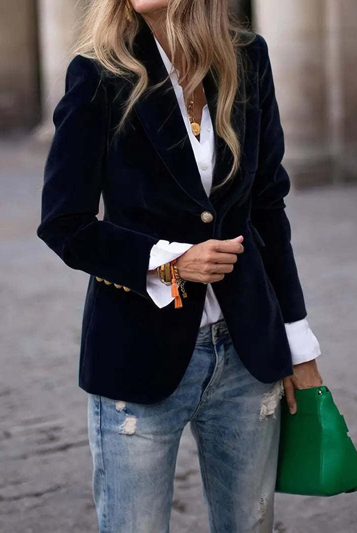 Aurora | Women's Velvet Blazer Single-Breasted Fitted with Notched Lapel