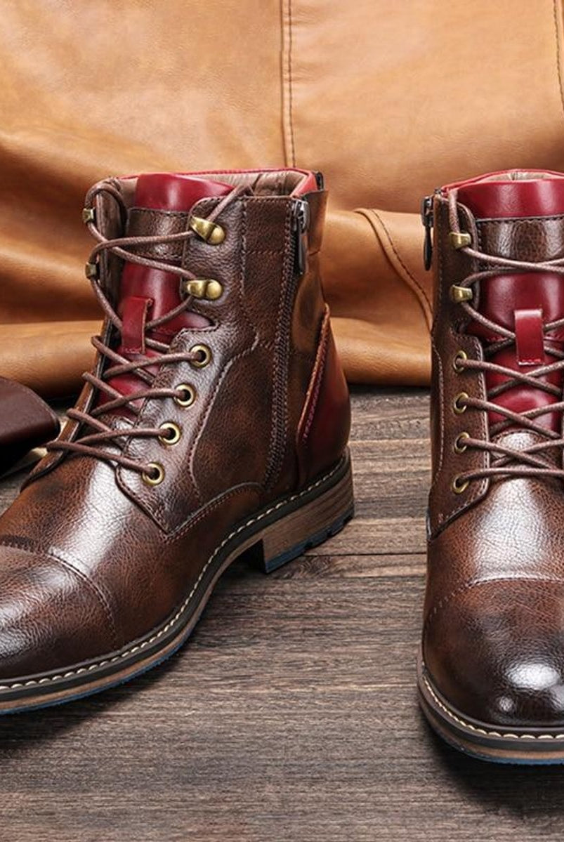 Benjamin | Men's Leather Dress Boots Lace-Up with Side Zipper