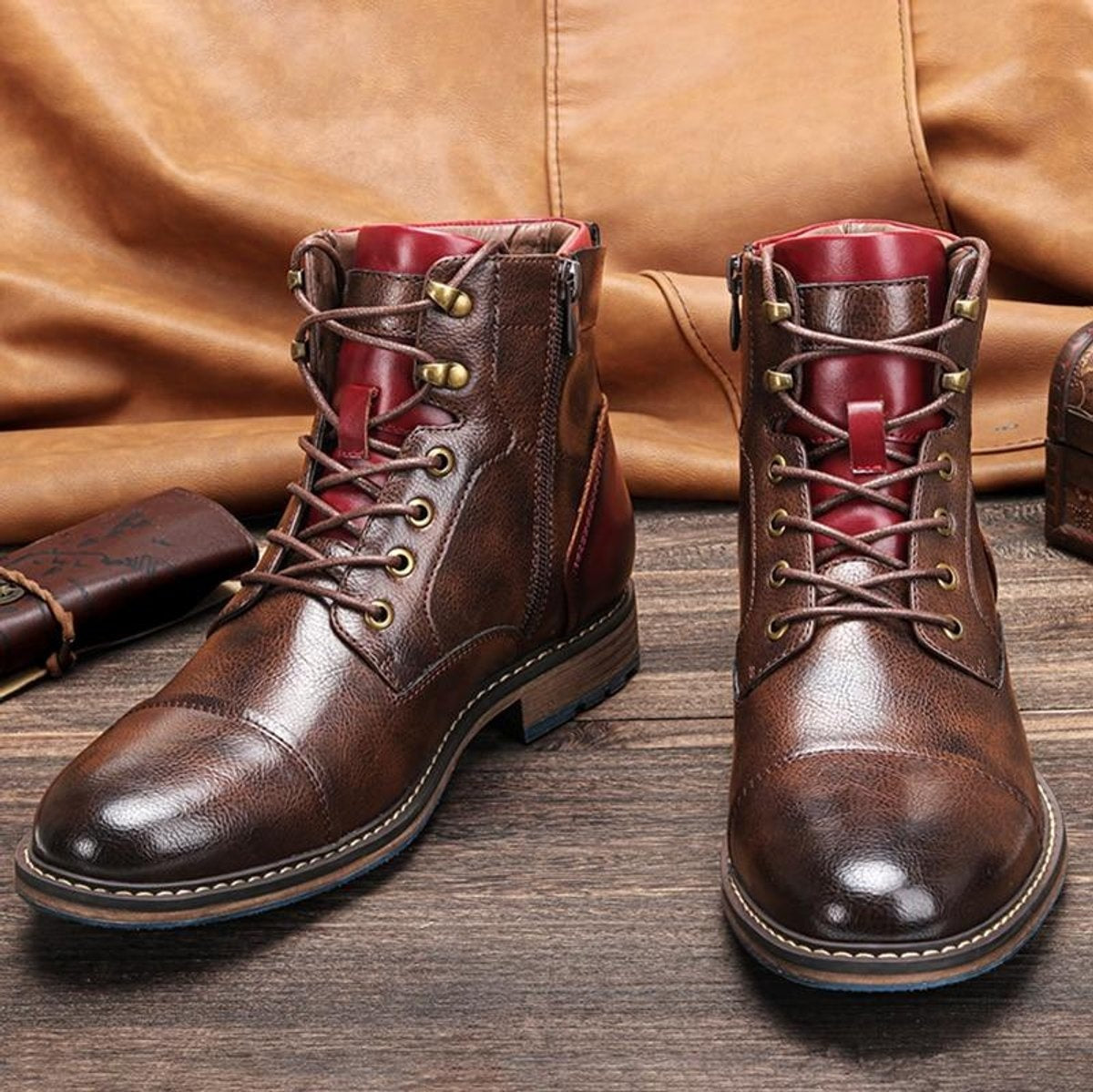 Benjamin | Men's Leather Dress Boots Lace-Up with Side Zipper