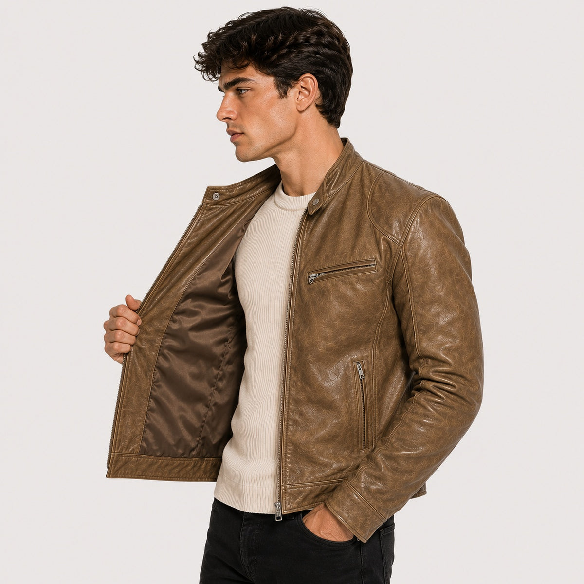 Patrick | Men's Leather Jacket Stand Collar Zip Up