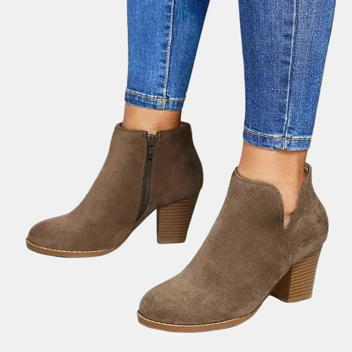 Juliette | Women's Suede Block Heel Ankle Boots Side Zip Booties