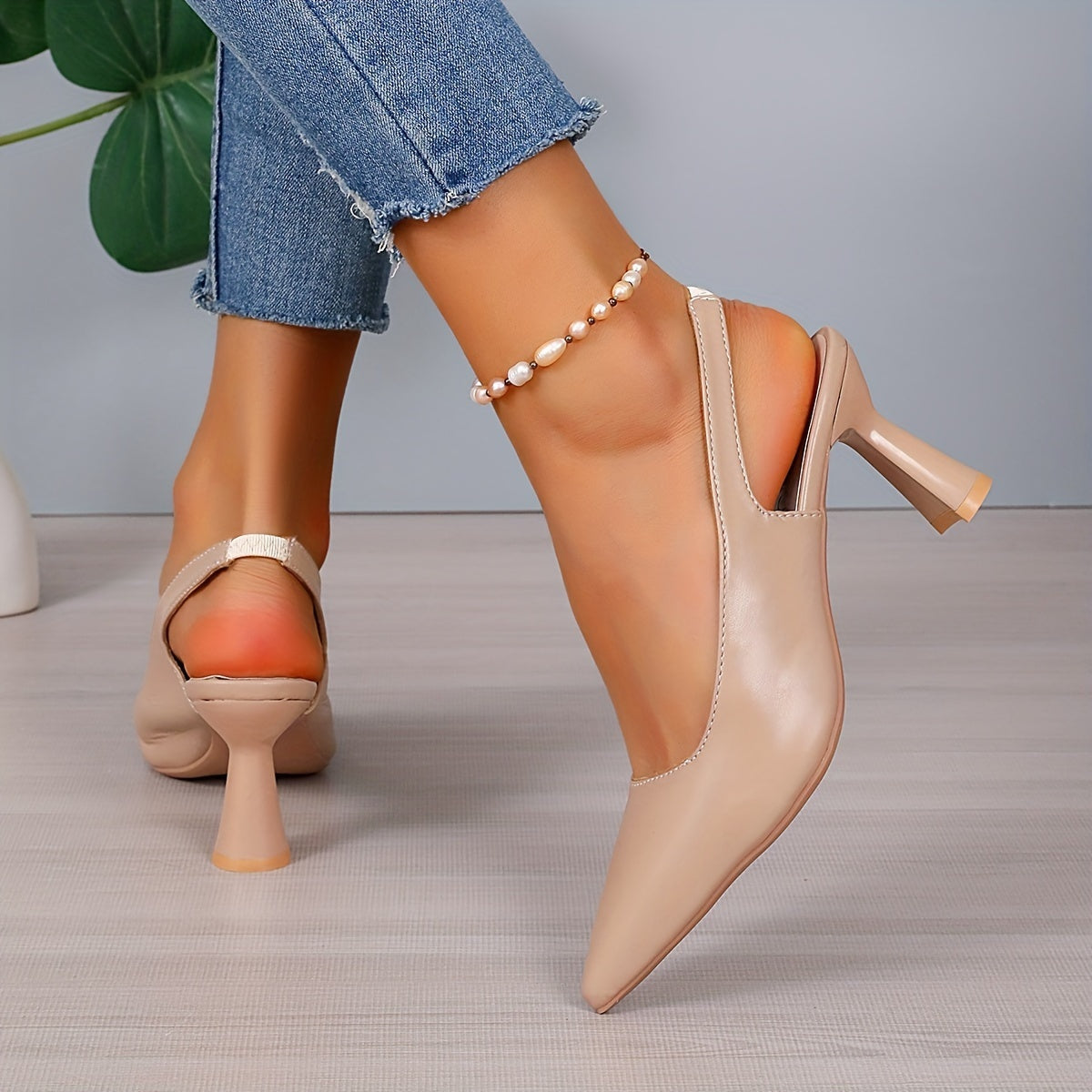 Camila | Women's Slingback Pumps Pointed Toe Leather-Look