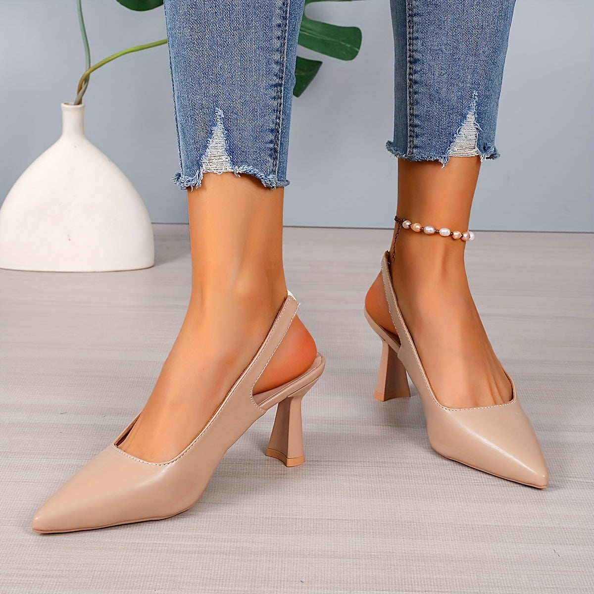 Camila | Women's Slingback Pumps Pointed Toe Leather-Look