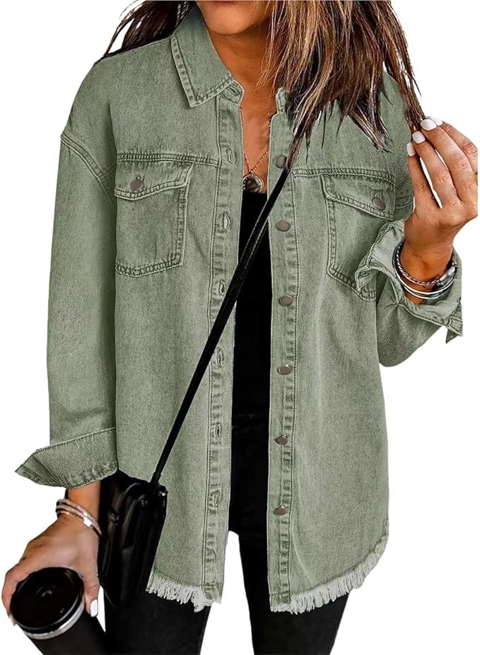 Adeline | Women's Denim Shacket Oversized Long Sleeve Pockets