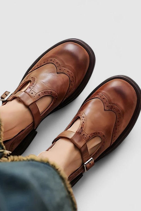 Thea | Women's Leather Mary Jane Shoes Brogue Buckle