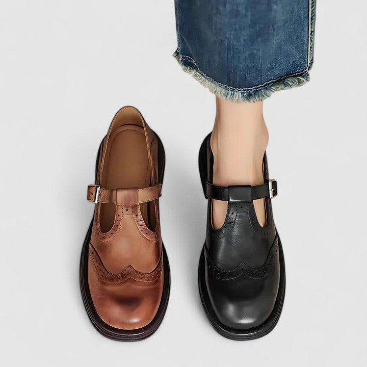 Thea | Women's Leather Mary Jane Shoes Brogue Buckle