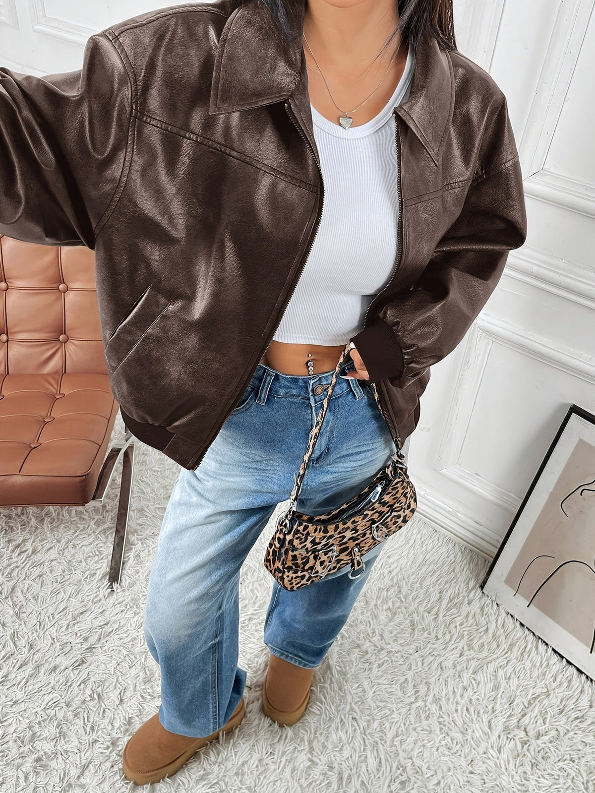 Alexa | Women's Leather Jacket Zip Up Lapel