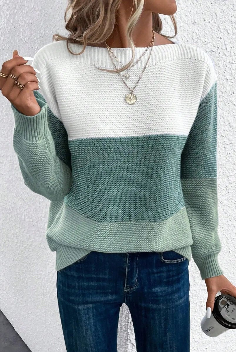 Nora | Women's Striped Sweater Crew Neck Long Sleeve