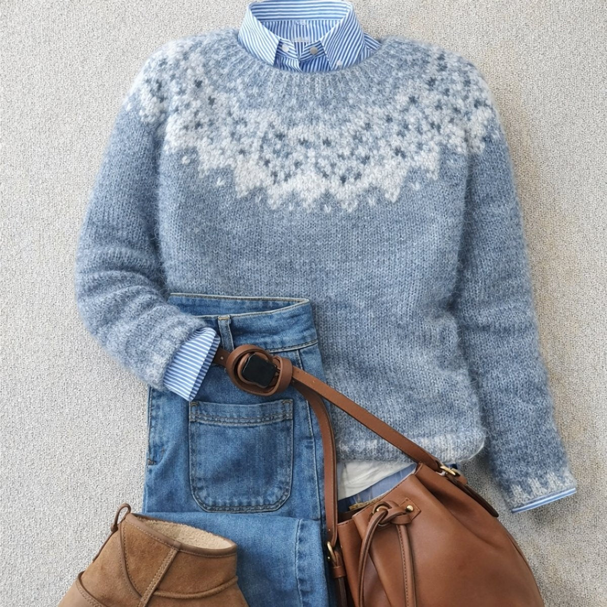 Fiona | Women's Nordic Fair Isle Sweater Crew Neck Oversized