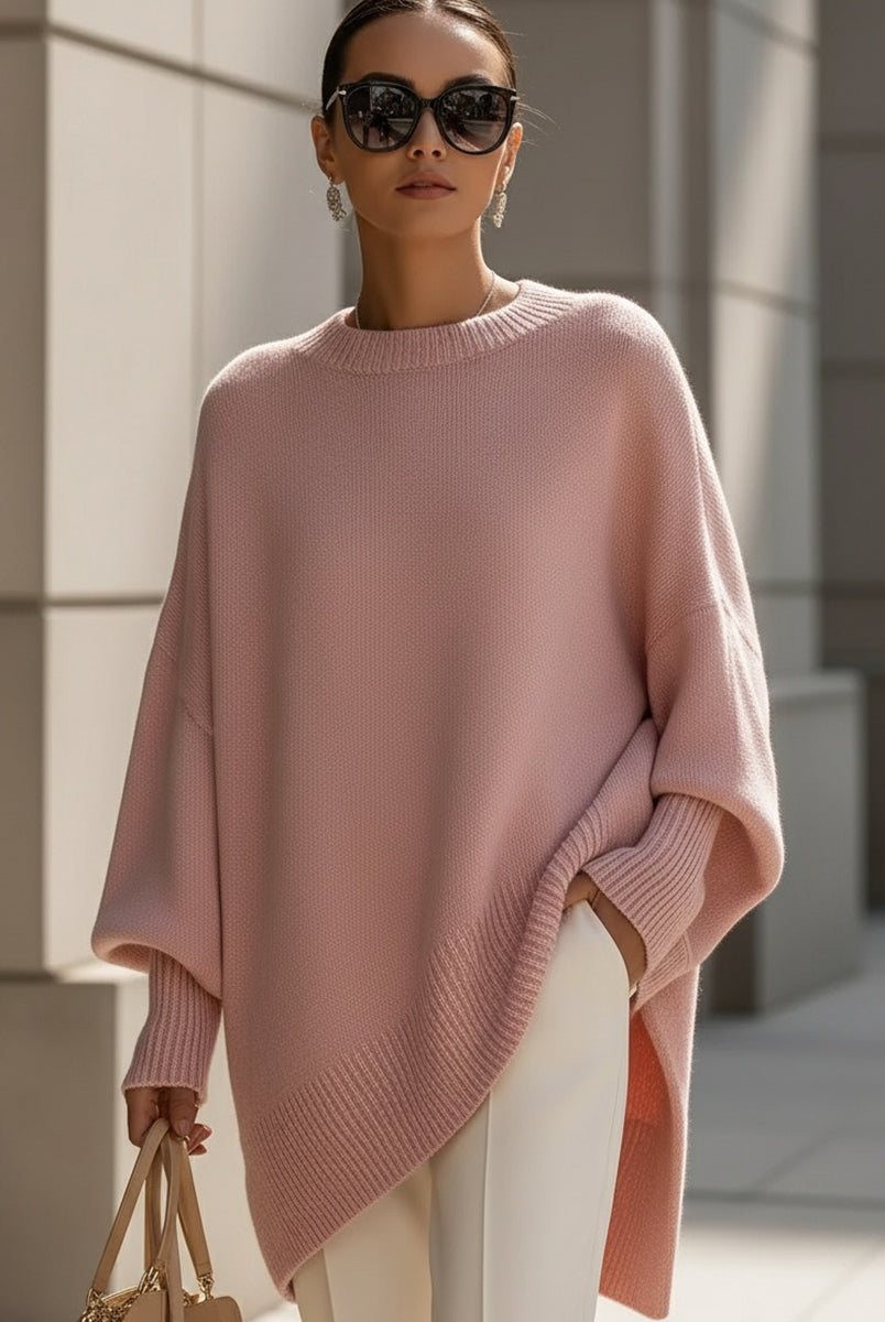 Lily | Women's Oversized Asymmetric Knit Sweater Crew Neck