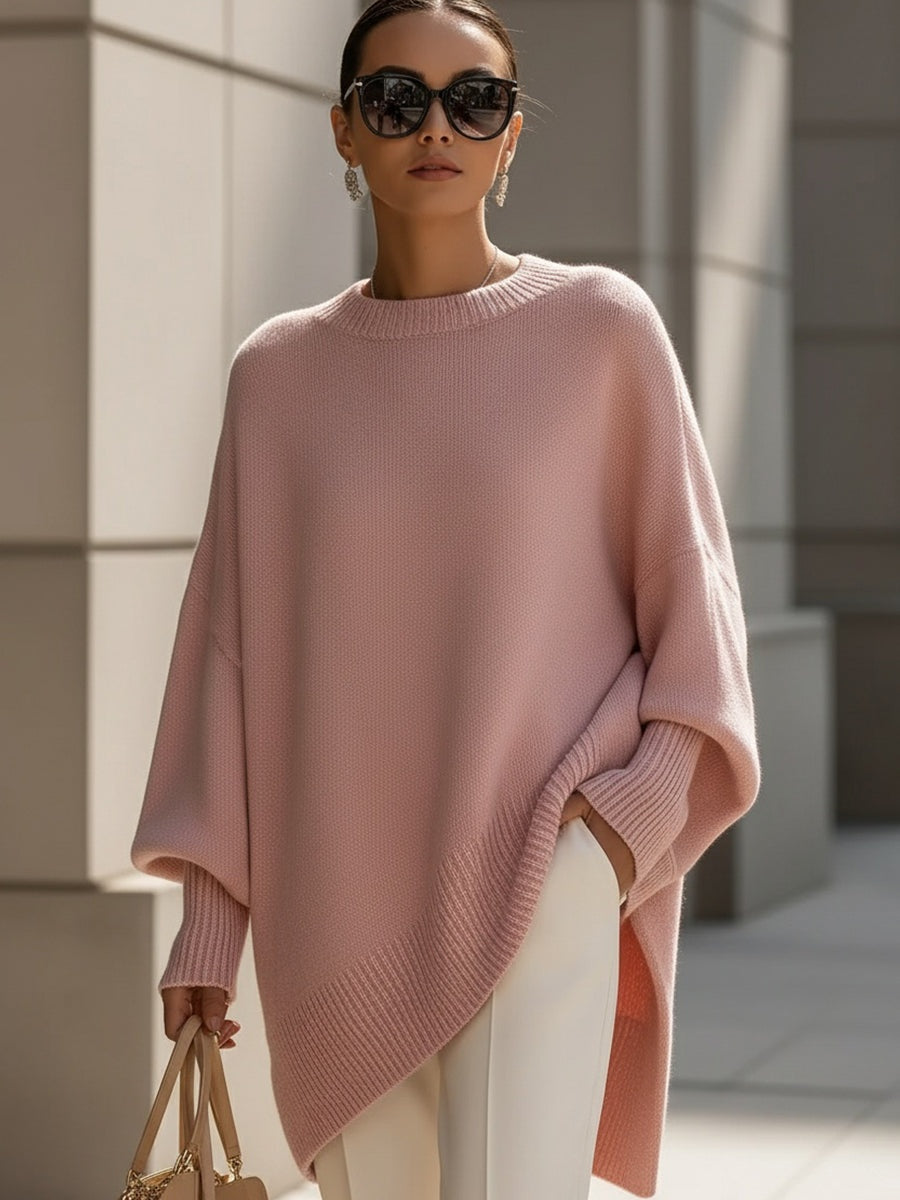 Lily | Women's Oversized Asymmetric Knit Sweater Crew Neck