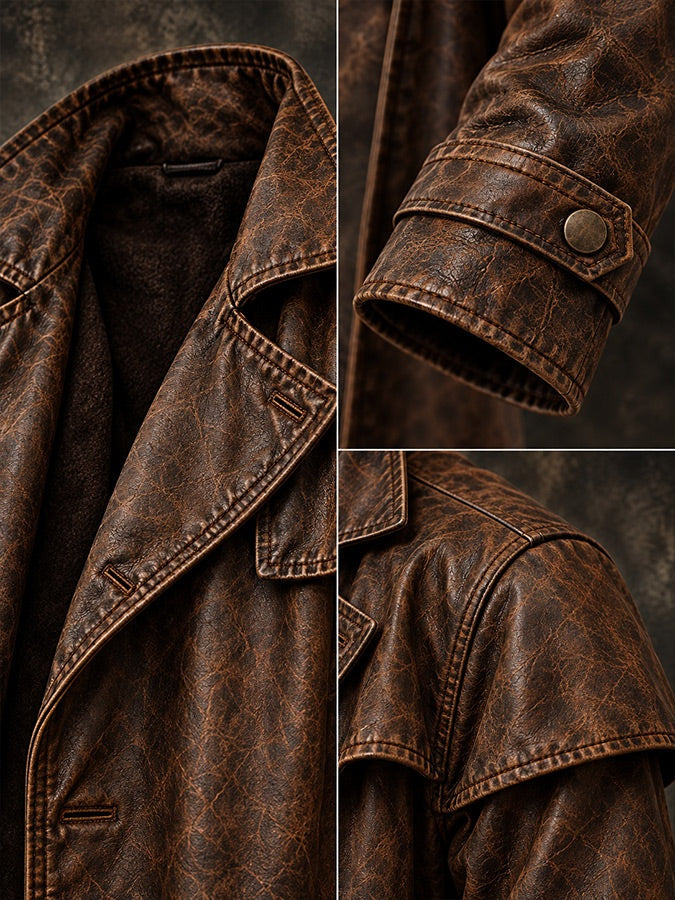 Daniel | Men's Leather Duster Coat Long Trench with Cape Shoulder