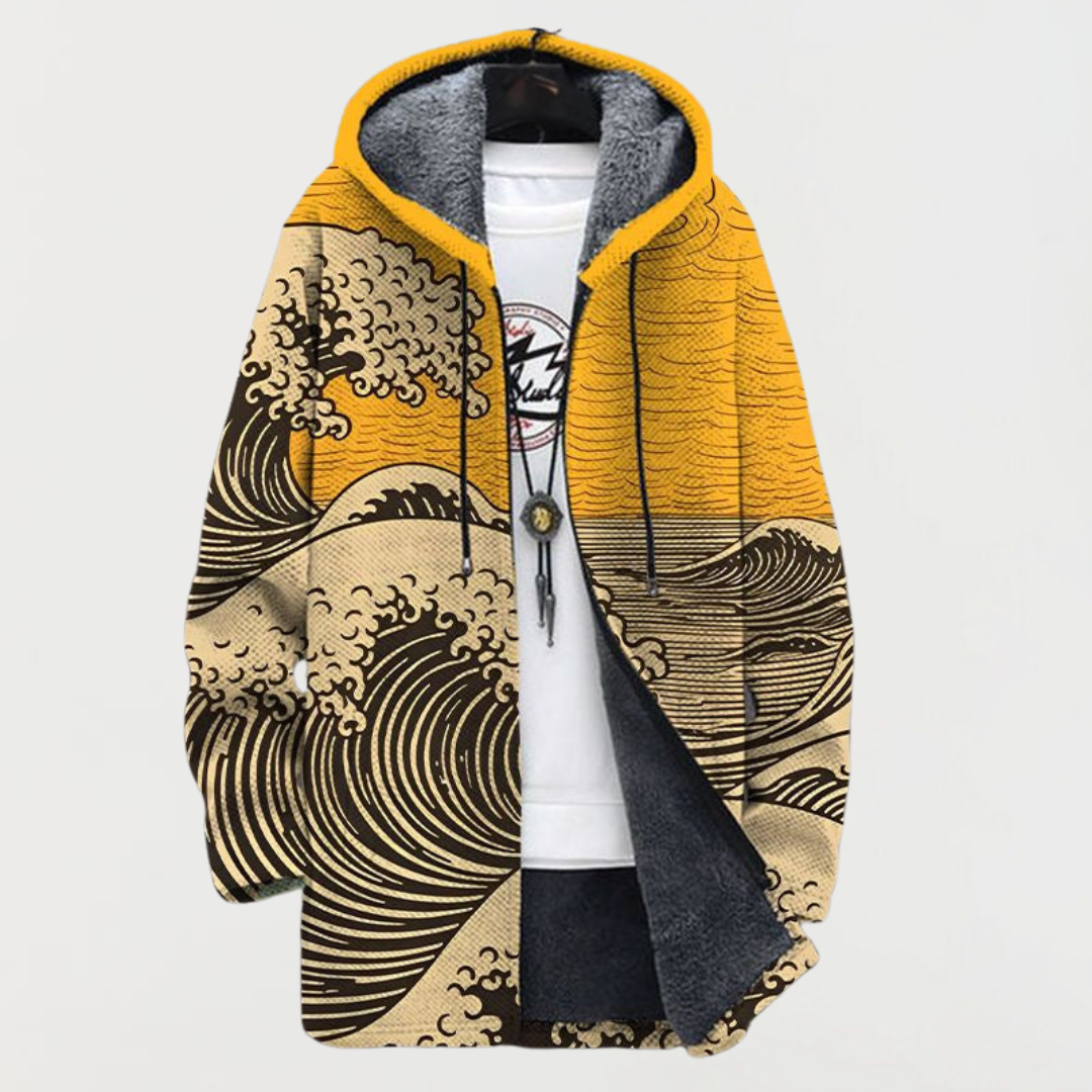 Liam | Men's Aztec Print Long Coat Hooded Fleece Lined