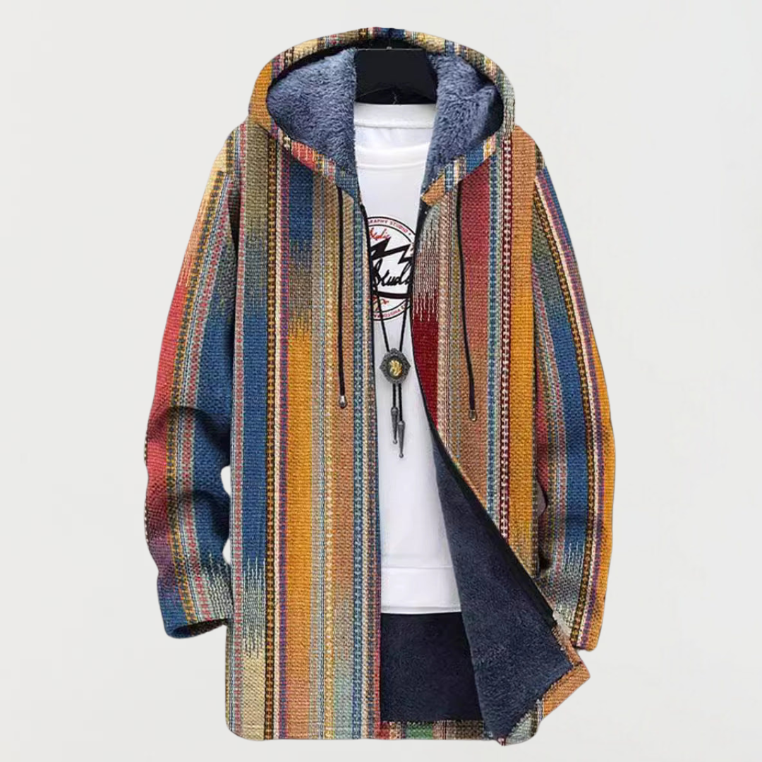 Liam | Men's Aztec Print Long Coat Hooded Fleece Lined