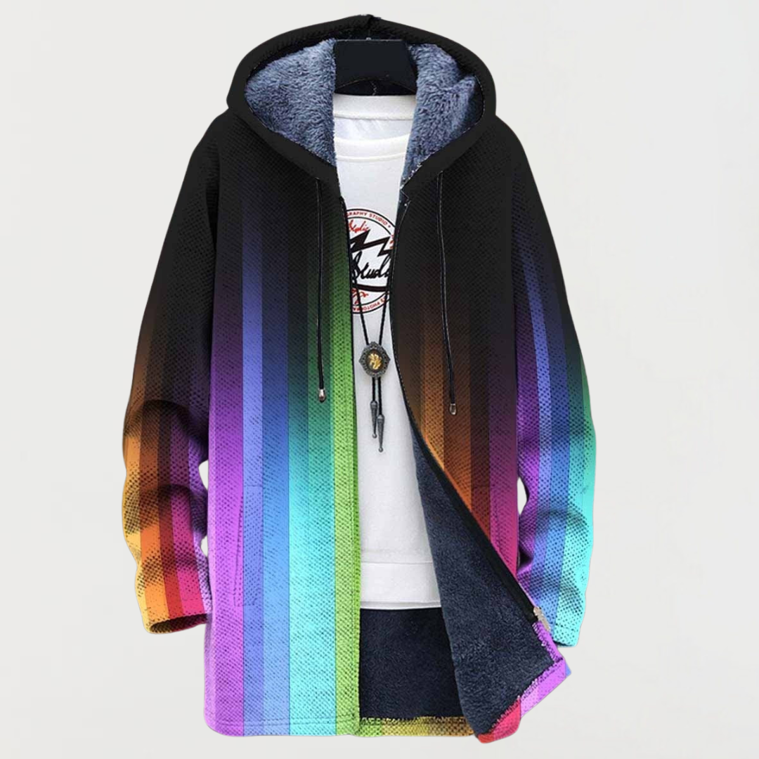 Liam | Men's Aztec Print Long Coat Hooded Fleece Lined
