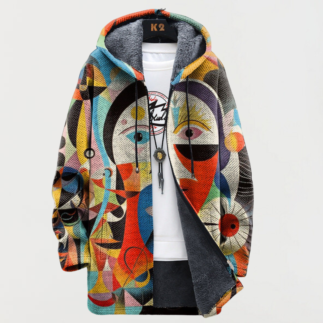 Liam | Men's Aztec Print Long Coat Hooded Fleece Lined