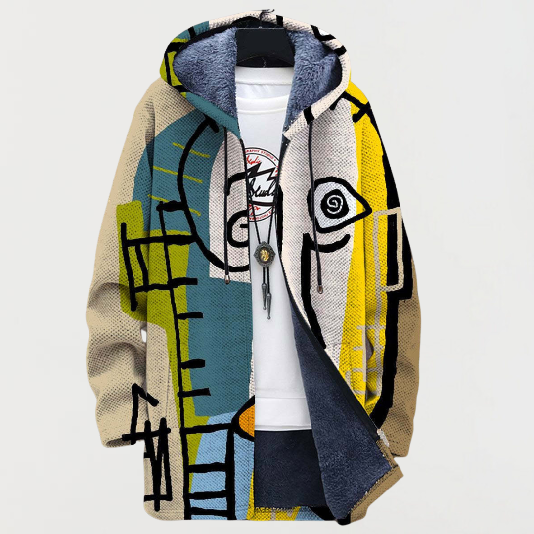 Liam | Men's Aztec Print Long Coat Hooded Fleece Lined