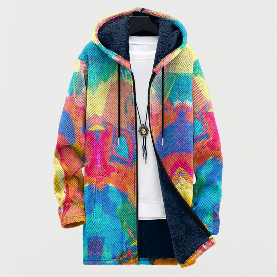 Liam | Men's Aztec Print Long Coat Hooded Fleece Lined