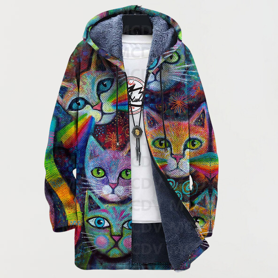 Liam | Men's Aztec Print Long Coat Hooded Fleece Lined