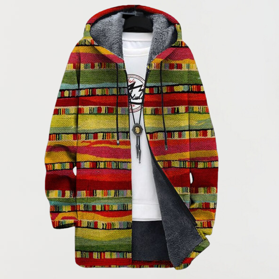 Liam | Men's Aztec Print Long Coat Hooded Fleece Lined
