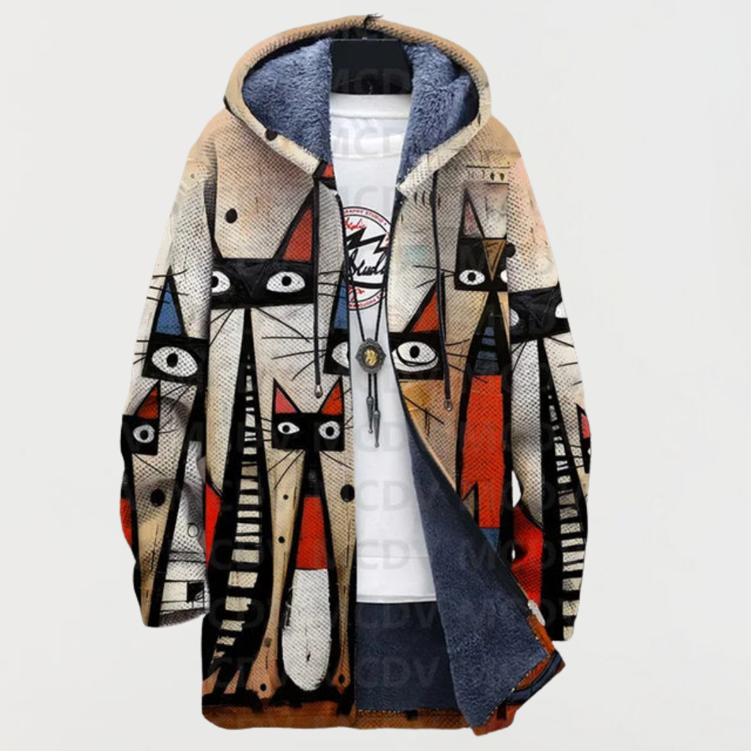 Liam | Men's Aztec Print Long Coat Hooded Fleece Lined