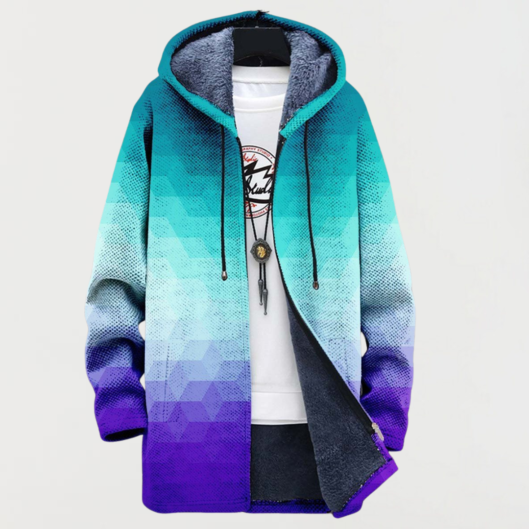 Liam | Men's Aztec Print Long Coat Hooded Fleece Lined