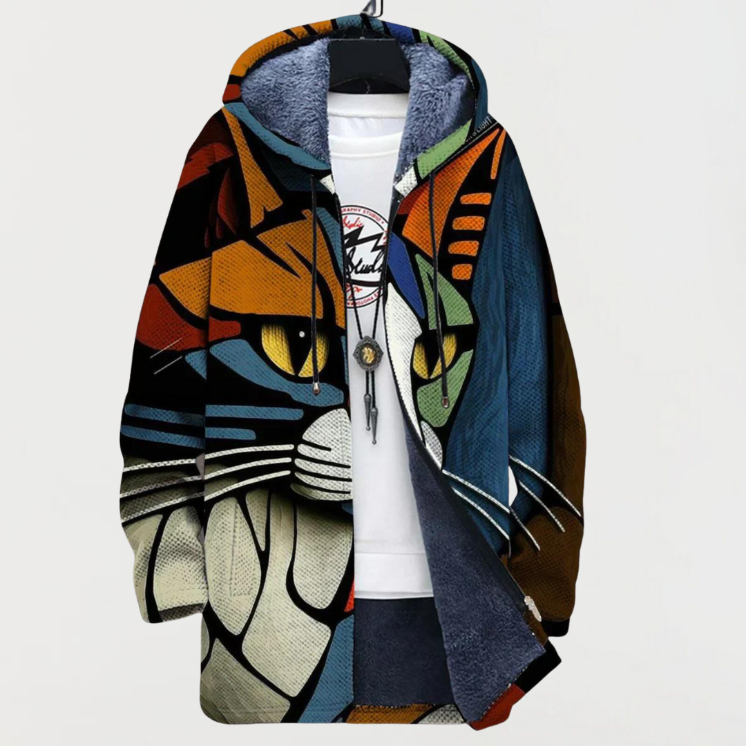 Liam | Men's Aztec Print Long Coat Hooded Fleece Lined