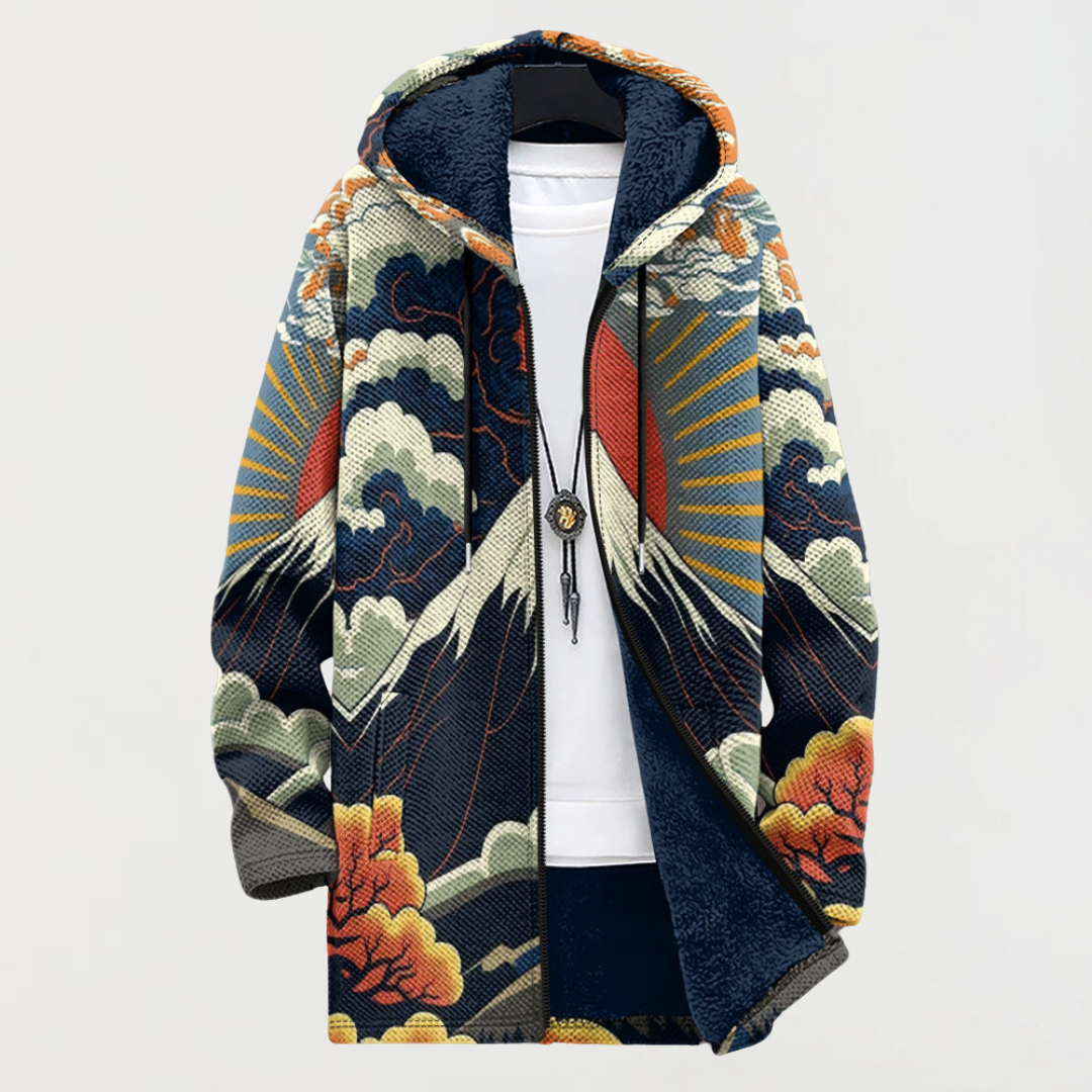Liam | Men's Aztec Print Long Coat Hooded Fleece Lined