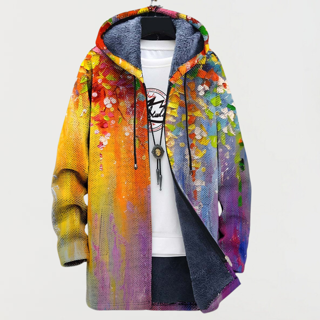 Liam | Men's Aztec Print Long Coat Hooded Fleece Lined