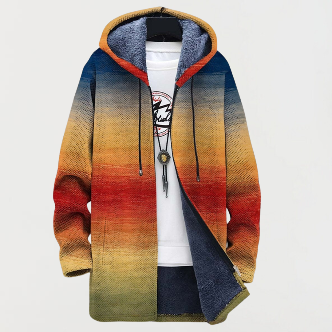 Liam | Men's Aztec Print Long Coat Hooded Fleece Lined