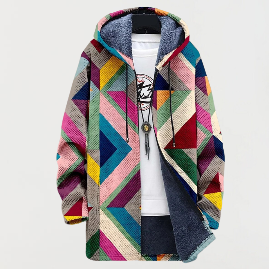 Liam | Men's Aztec Print Long Coat Hooded Fleece Lined