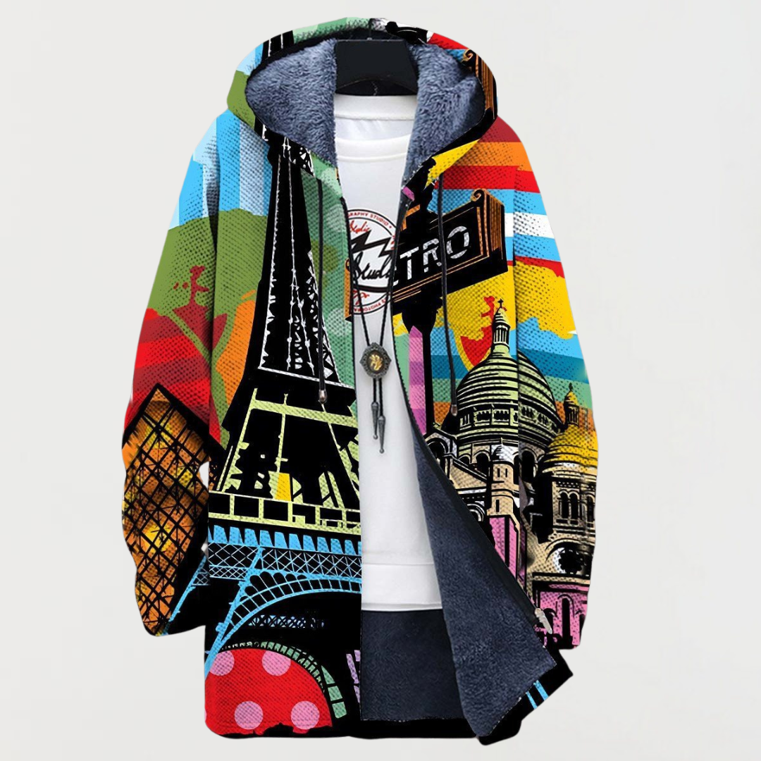 Liam | Men's Aztec Print Long Coat Hooded Fleece Lined