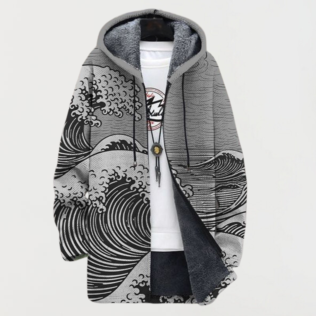 Liam | Men's Aztec Print Long Coat Hooded Fleece Lined