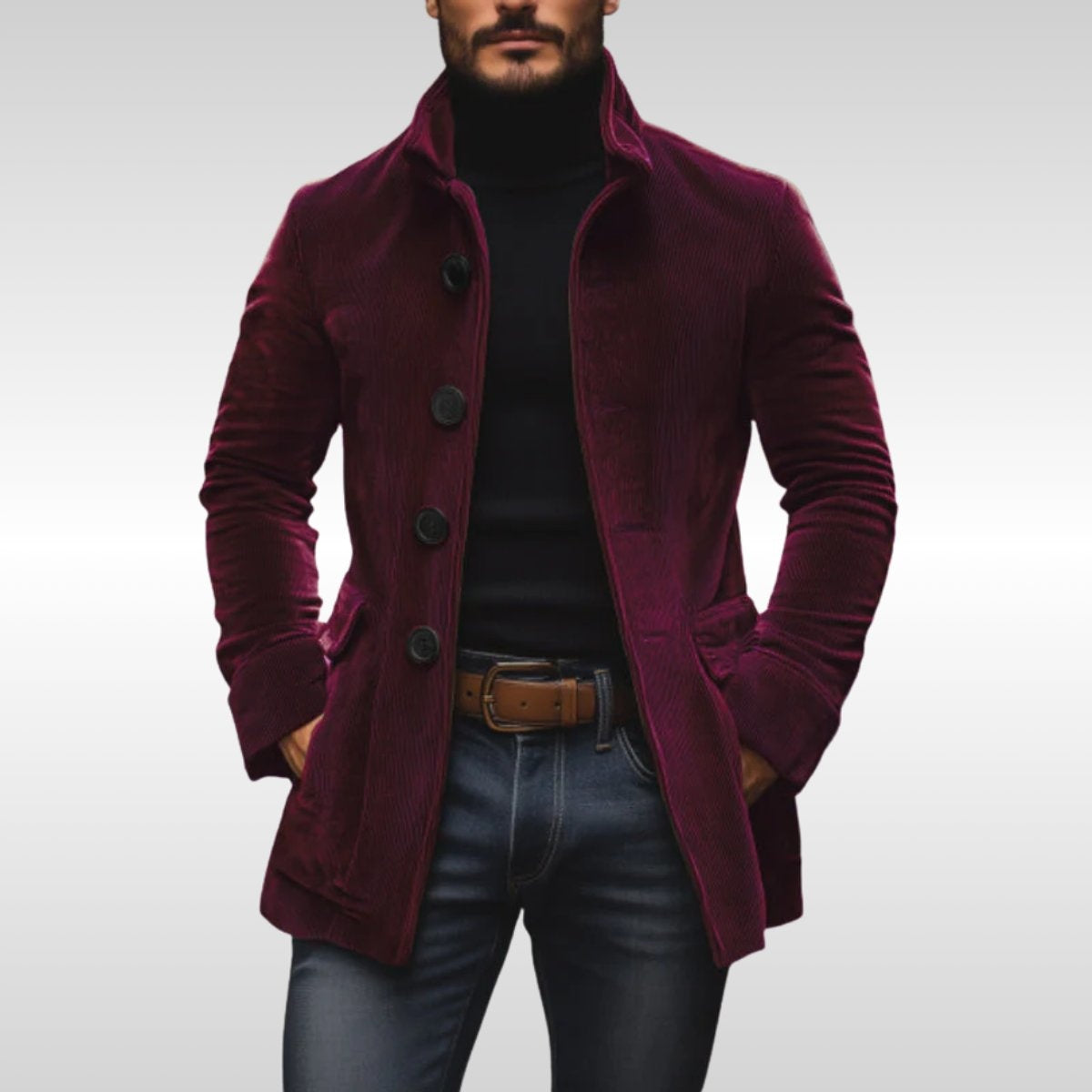 Travis | Men's Fitted Wool Blend Coat High Collar Buttons