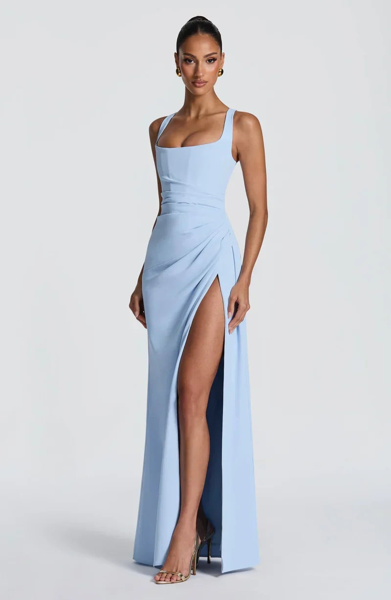 Eleanor | Women's Formal Evening Gown Square Neck with High Slit
