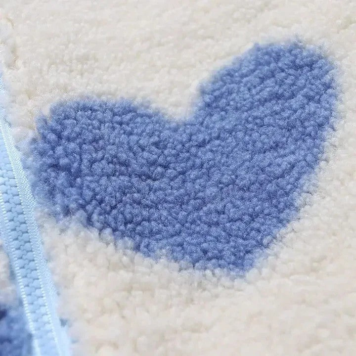Ella | Women's Fluffy Teddy Jacket Heart Print Zip Up
