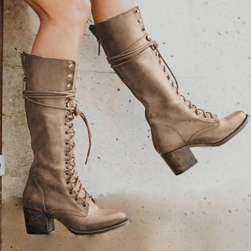 Diana | Women's Leather Lace Up Boots Knee High Heeled